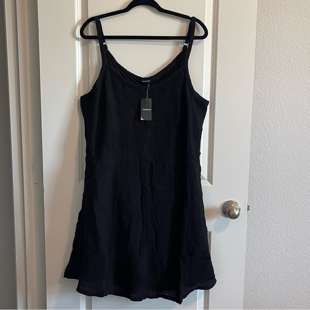 Torrid Black Mini Pucker Woven Trapeze Dress, 2X